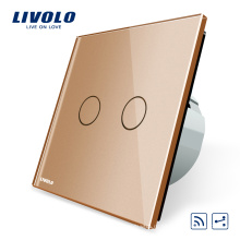 Livolo Smart Switch Стандарт ЕС Золотой Роскошь Хрустальное Стекло Панели 2-канальный 2-х сторонний беспроводной пульт дистанционного управления настенный светильник 220 В